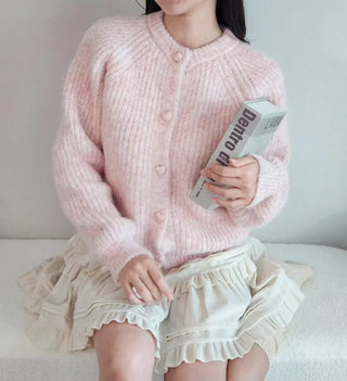 color heart button gradient fluffy thick winter sweater cardigan lovely round neck loose fit knit