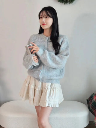 color heart button gradient fluffy thick winter sweater cardigan lovely round neck loose fit knit