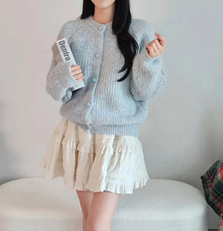color heart button gradient fluffy thick winter sweater cardigan lovely round neck loose fit knit