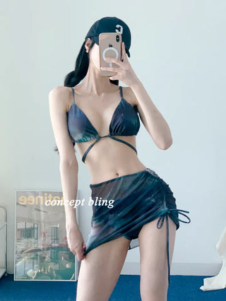 Gradient piece strap bikini resort look vacation look staycation string swimsuit