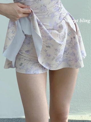 One-piece swimsuit with cardigan and underpants lavender frill halter neck resort look