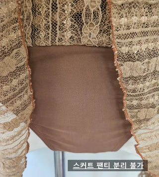 Brown piece bikini three-piece lace frill halter neck tummy tuck swimsuit