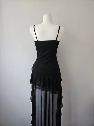 Resort Goddess Long One Piece White Black  Mini Frill Cancan Mesh See-Through Sexy Shirring Nashi Sleeveless One Piece