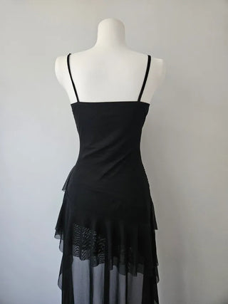 Resort Goddess Long One Piece White Black  Mini Frill Cancan Mesh See-Through Sexy Shirring Nashi Sleeveless One Piece