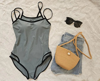 Bad Girl Swimsuit String Color Block Monokini Green Vacation Vacation Festival Look Square Neck Overseas Travel