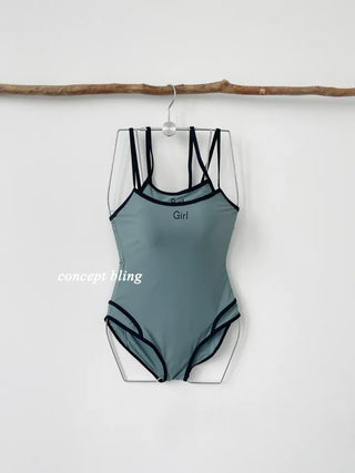 Bad Girl Swimsuit String Color Block Monokini Green Vacation Vacation Festival Look Square Neck Overseas Travel
