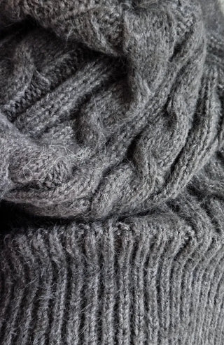 ❄️High-quality gray cable-knit off-shoulder dress thick delicate fluffy date look party look year-end look knit one-piece dress