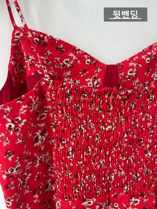 Red banding one-piece flower nasi string sleeveless resort vacation beach travel mini one-piece