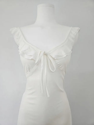 Resort long one-piece dress in wine ivory  sleeveless nasi string ribbon A-line
