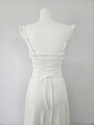 Resort long one-piece dress in wine ivory  sleeveless nasi string ribbon A-line