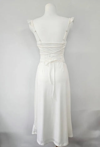 Resort long one-piece dress in wine ivory  sleeveless nasi string ribbon A-line