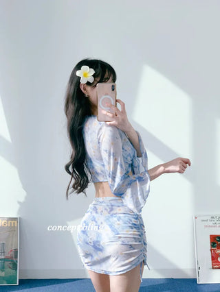 piece swimsuit sky blue wire 4pcs string belly cover body cover sky blue sky flower hook wire bikini swimsuit