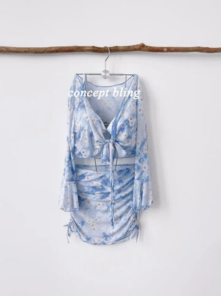 piece swimsuit sky blue wire 4pcs string belly cover body cover sky blue sky flower hook wire bikini swimsuit