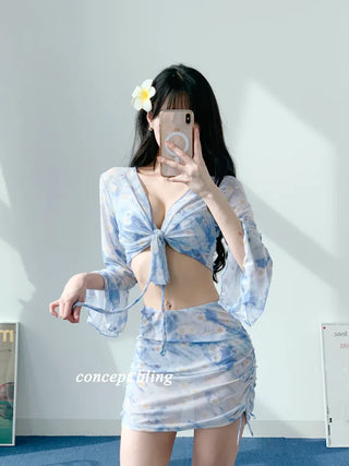 piece swimsuit sky blue wire 4pcs string belly cover body cover sky blue sky flower hook wire bikini swimsuit
