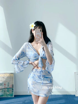 piece swimsuit sky blue wire 4pcs string belly cover body cover sky blue sky flower hook wire bikini swimsuit