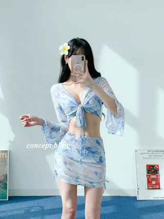 piece swimsuit sky blue wire 4pcs string belly cover body cover sky blue sky flower hook wire bikini swimsuit