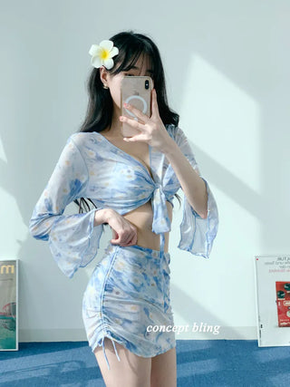 piece swimsuit sky blue wire 4pcs string belly cover body cover sky blue sky flower hook wire bikini swimsuit