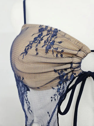 piece bikini skirt with lace see-through beige resort vacation swimsuit concept bling