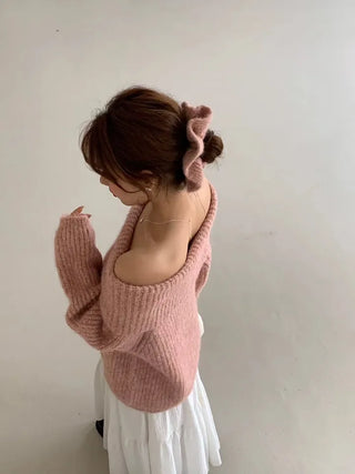 🧸 Thick and cozy color loose-fitting off-shoulder knit scrunchie set winter knit