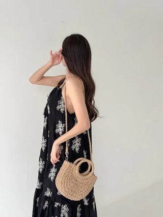 Resort long one-piece black sleeveless strapless wrinkle-free beach dress