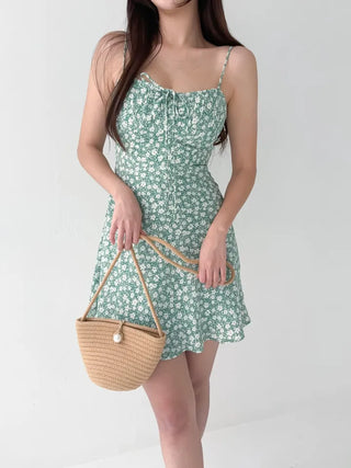 Green mini one-piece resort look vacation travel sleeveless nasi summer one-piece