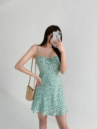 Green mini one-piece resort look vacation travel sleeveless nasi summer one-piece