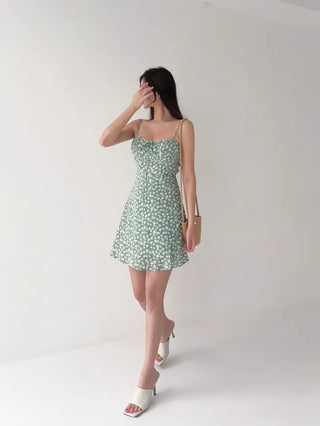 Green mini one-piece resort look vacation travel sleeveless nasi summer one-piece