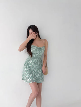 Green mini one-piece resort look vacation travel sleeveless nasi summer one-piece