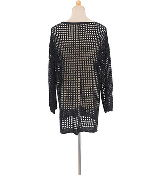 Black and white bikini cover-up summer mesh swimsuit knit long-sleeved top for resort look vacation