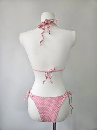 Sexy Cute Strawberry Beaded Point Bikini Pink White