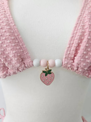 Sexy Cute Strawberry Beaded Point Bikini Pink White