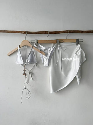 White Bikini Cubic Gem Swimsuit Cover-Up Skirt Included 3 Pieces