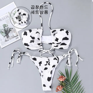 Cow Strap Bikini Thong Halter Neck Sexy Swimsuit