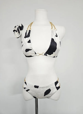 Cow Underboob Chain Bikini Sexy Strappy Halter Neck Swimsuit