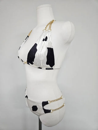 Cow Underboob Chain Bikini Sexy Strappy Halter Neck Swimsuit