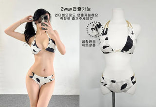 Cow Underboob Chain Bikini Sexy Strappy Halter Neck Swimsuit