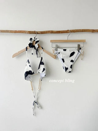 Cow Underboob Chain Bikini Sexy Strappy Halter Neck Swimsuit