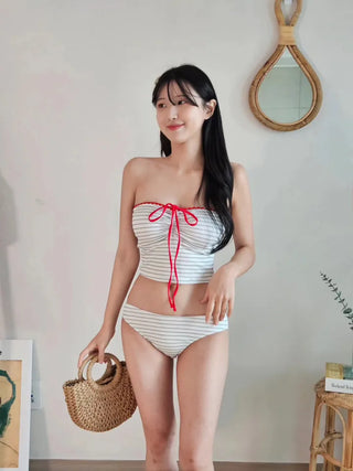 Red Ribbon Stripe Dangara Two-Piece Bikini Cute Swimsuit Set
