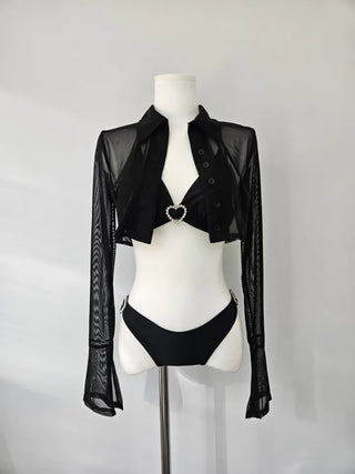 Heart Cubic Piece Bikini / Cardigan Included Swimsuit Cover-Up Vacation Piece