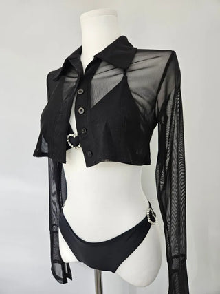 Heart Cubic Piece Bikini / Cardigan Included Swimsuit Cover-Up Vacation Piece