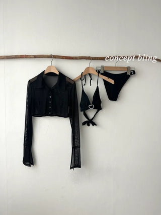 Heart Cubic Piece Bikini / Cardigan Included Swimsuit Cover-Up Vacation Piece