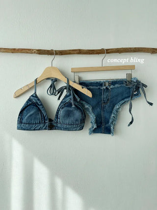 Denim bikini / eyelet point sexy piece swimsuit