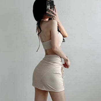 Ivory halterneck strap bikini / piece underbust swimsuit for vacation getaways