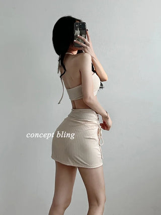 Ivory halterneck strap bikini / piece underbust swimsuit for vacation getaways