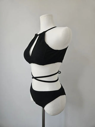 color halter neck strap bikini / X-string black white cross strap bikini swimsuit
