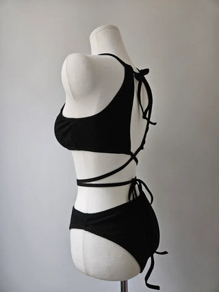 color halter neck strap bikini / X-string black white cross strap bikini swimsuit