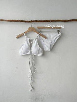 color halter neck strap bikini / X-string black white cross strap bikini swimsuit