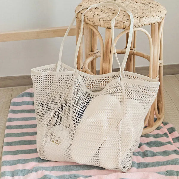 Mesh Beach Bag Water Park Resort Beach Play Beige Summer Big Size Travel Shoulder Bag