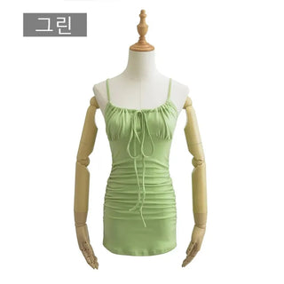 Slim-fitting cotton spandex strappy one-piece dress