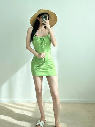 Slim-fitting cotton spandex strappy one-piece dress